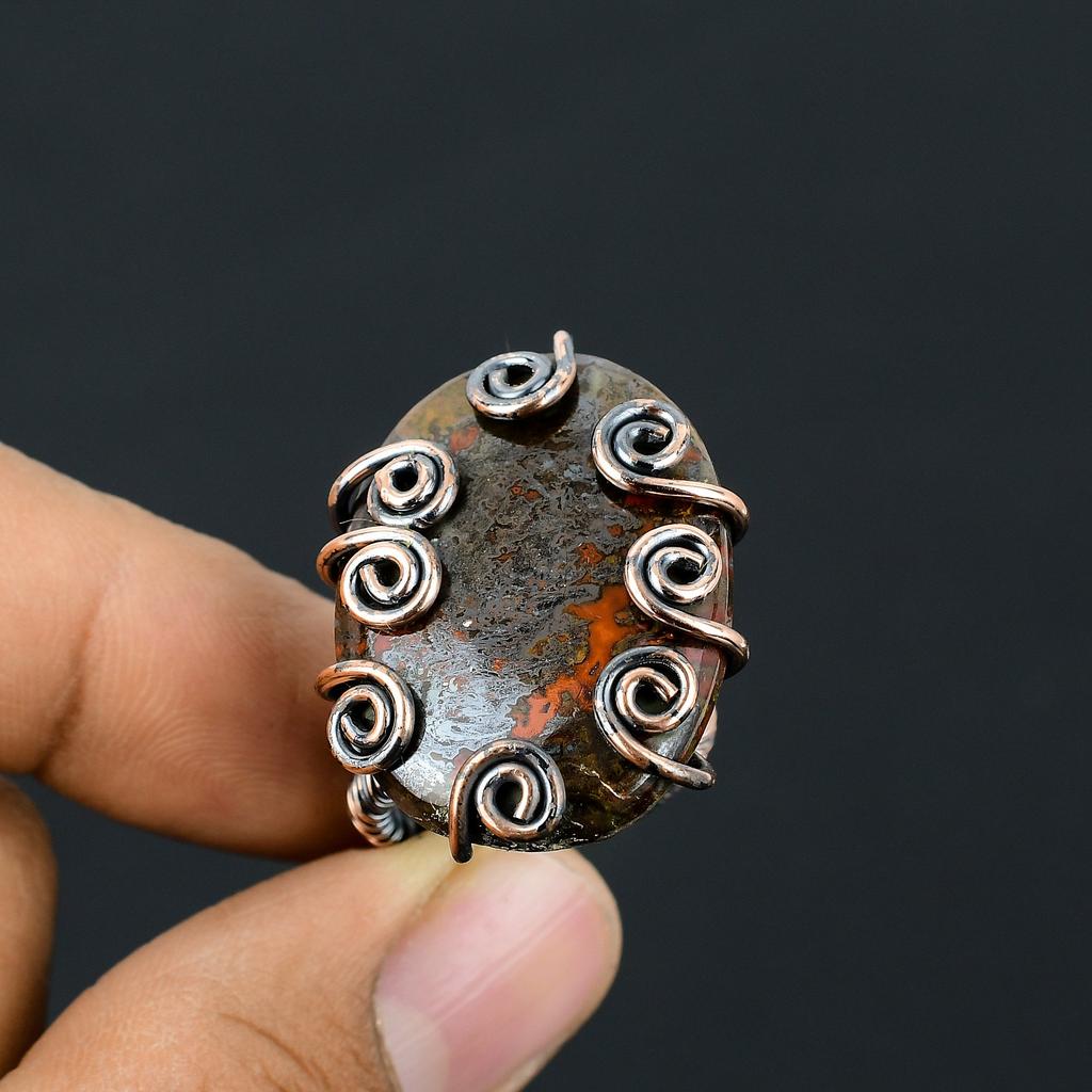 Подарочное кольцо ручной работы из медной проволоки с натуральным шовным агатом и драгоценным камнем, размер 7 s7Y09