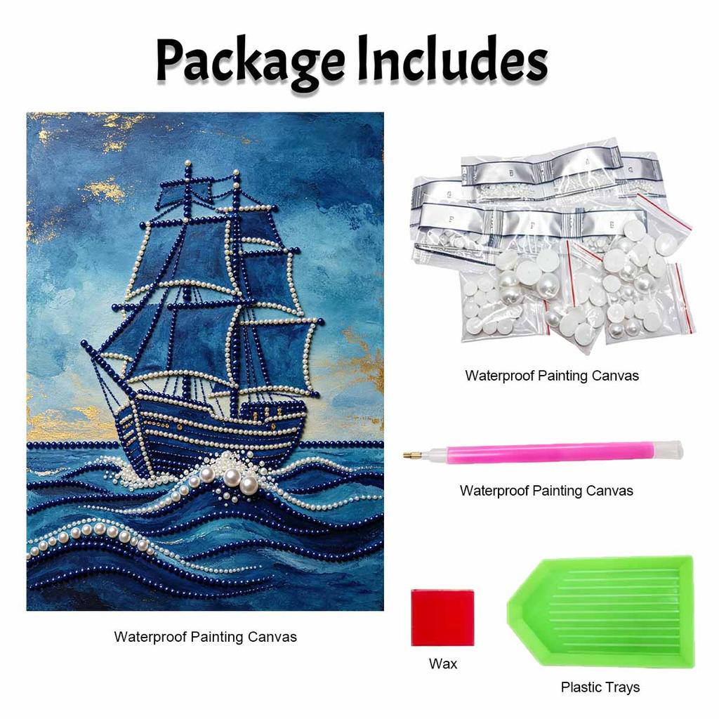 Pearl painting handmade DIY 5D pearl ship ocean wave pattern decorative hanging painting