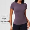 Спортивная футболка для йоги в стиле Кардашьян, однотонная, быстросохнущая, эластичная, стройнящая, облегающая, с круглым вырезом, короткий рукав, для весны и лета.