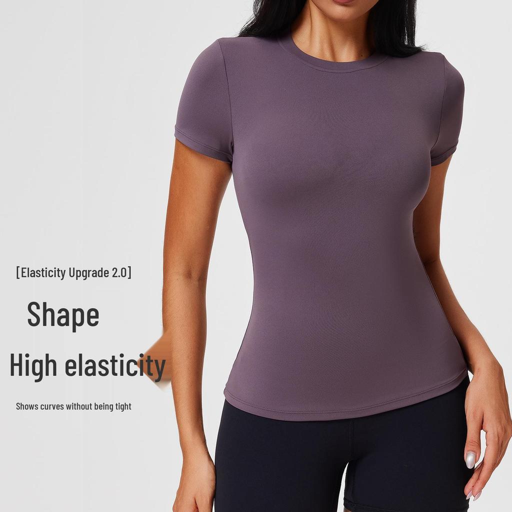 Спортивная футболка для йоги в стиле Кардашьян, однотонная, быстросохнущая, эластичная, стройнящая, облегающая, с круглым вырезом, короткий рукав, для весны и лета.