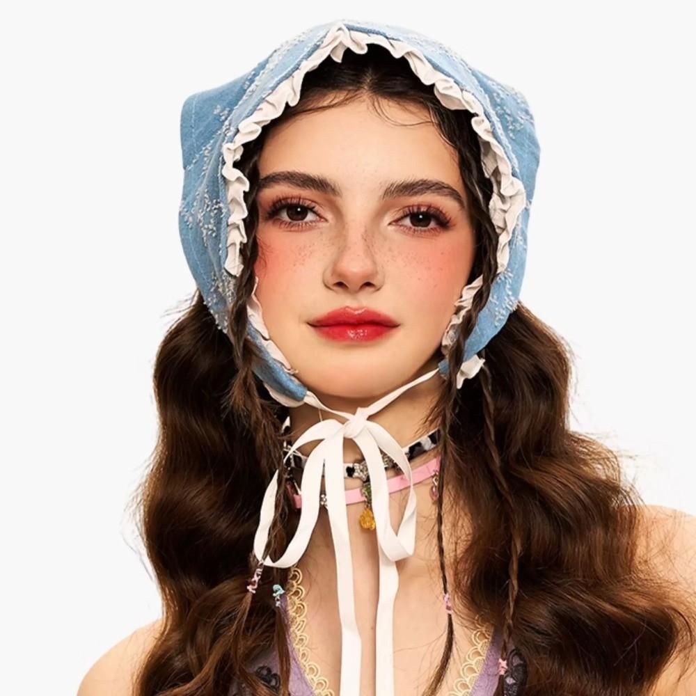 Denim Triangle Scarf Lace Strap Headscarf Fashion Star Hair Scarf Summer