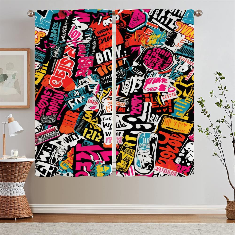 Уличный элемент Граффити Кухонные шторы для дверей Шифоновая штора Подхваты Шторы Детская комната Дом и Декор Перегородка