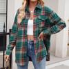 Women's Fashionable Wide Plaid Long Sleeved Loose Button Pocket Shirt Jacket