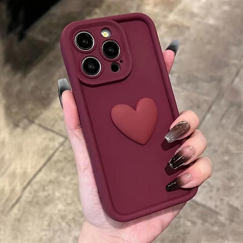 Винно-красный 3D чехол-сердечко для iPhone 17 Pro Max Air 16E 11 12 13 Mini 14 15 16 Pro Max XS XR 7 8 Plus SE2 Мягкий силиконовый чехол