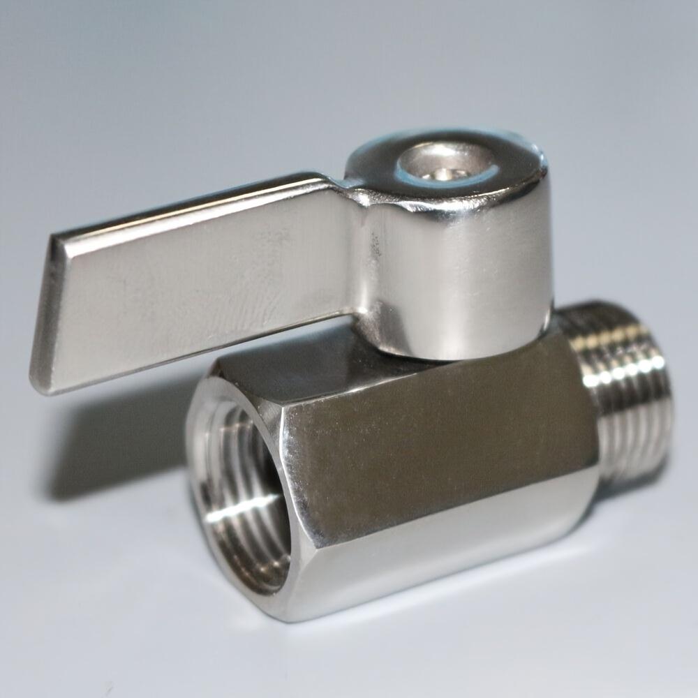 Мини-шаровой кран из нержавеющей стали 1/2" NPT внутренняя резьба x наружная резьба, поворот на 90°, запорный клапан