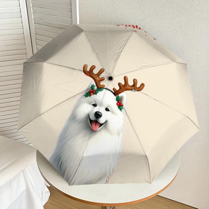 1pc Christmas Dog with Antlers Umbrella with Plastic Handle,Suitable for All Seasons Home Travel Outdoor UmbrellaDD231