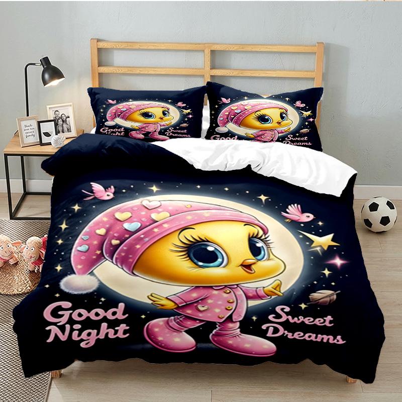 Yellow Bird Nightly Dreams Greeting 3PCS Bedding set,Ideal for 1pc Duvet Cover And 2pcs Pillowcases Perfect for Fan gift,Ideal for Bedroom, Dormitory