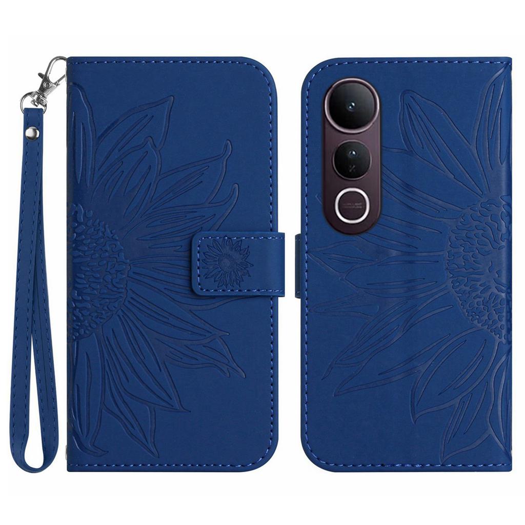 For vivo V50 Lite 5G Case Sunflower Imprint Leather Wallet Phone Cover with Wrist Strap