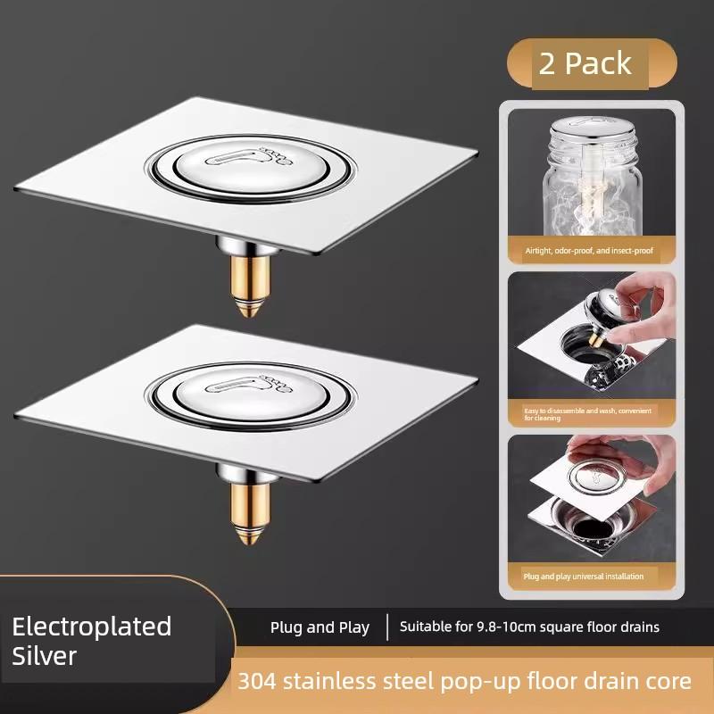 Bathroom Floor Drain Anti-Odor Device with Pop-Up Core Seal Cover, Anti-Odor Bug Solution, Universal Press-Type Foot Pedal