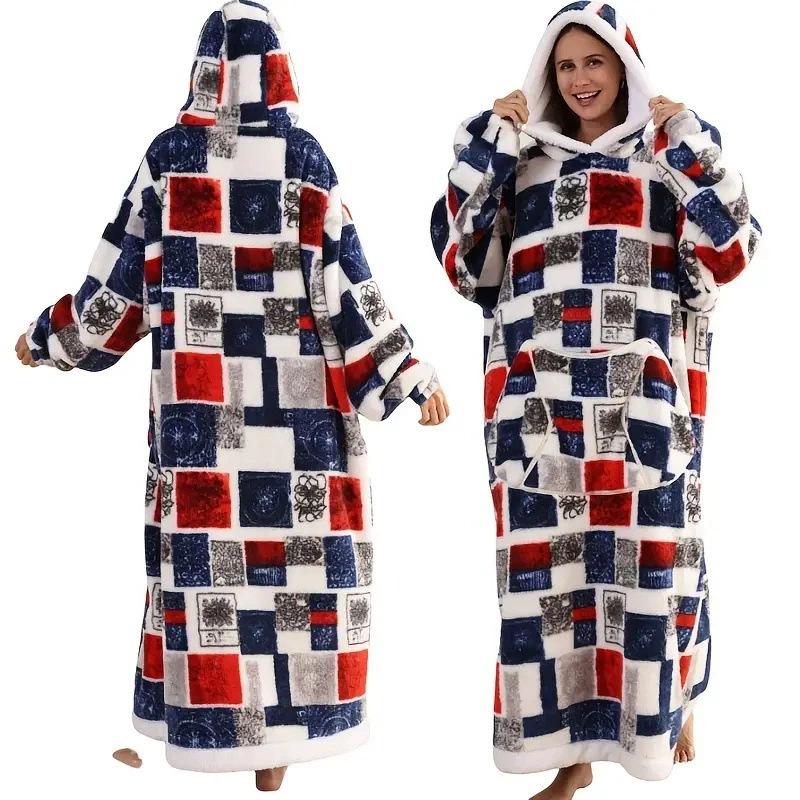 Autumn and Winter Sports and Leisure Warm TV Blanket Senior Women's Plush Comfortable Soft Bathrobe Warm Fluffy Robe
