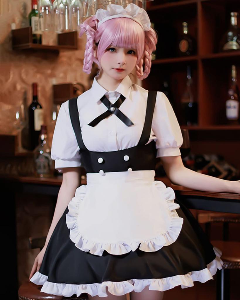 Milky Time Yofukashi No Uta Nanakusa Nazuna Cosplay Halloween Costume, Short Sleeve Maid Dress (L)