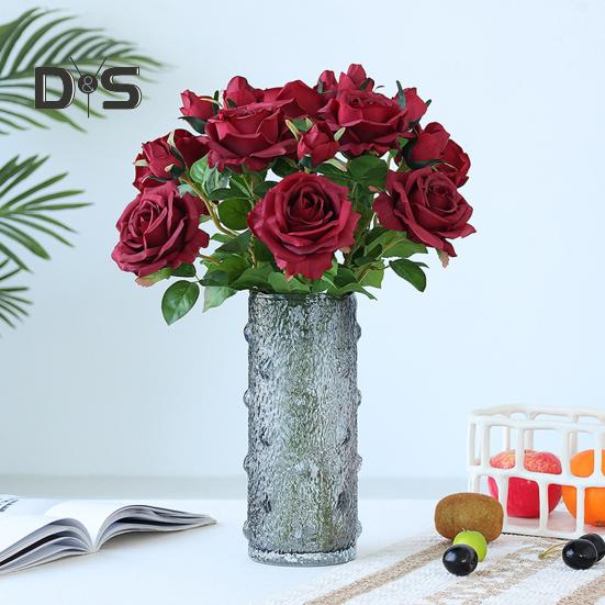 Искусственная роза со стеблем 2 головки Не увядает без полива Реквизит для свадебных фото Реалистичные многоразовые ветки искусственных цветов Товары для украшения дома