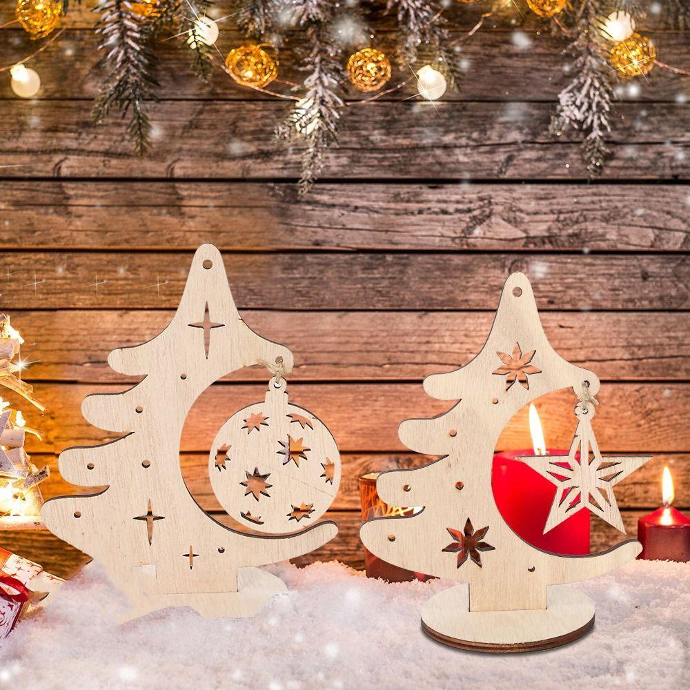 DIY Xmas Tree Ornaments Wooden Merry Christmas Decor Home Desktop Decor