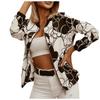 Женская мода с длинным рукавом на молнии с принтом повседневная короткая куртка пальто
