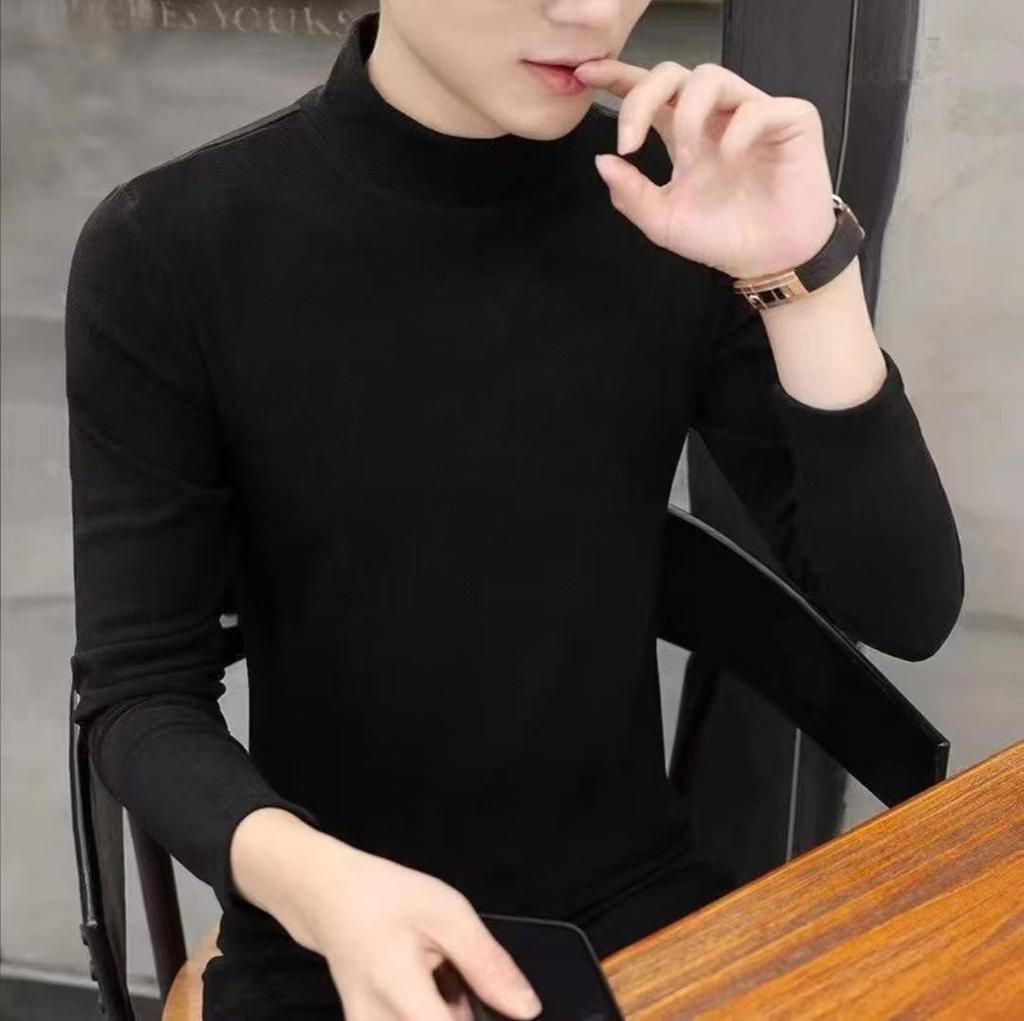 Men's Solid Color German Velvet Thermal Turtleneck Long Sleeve Shirt