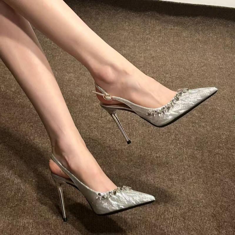 2025 Summer New Women's Slingback High Heel Sandals Sexy Pointed Designer High Heels Fashion Rhinestone Banquet Wedding Shoes
