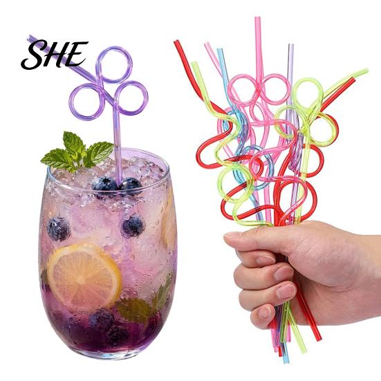 Heart Shaped Plastic Straws 10PCS PET Straws, Reusable Curved Creative Shapes Fun Drinking for Kids Adults Party Games Smoothies Juice Drinks