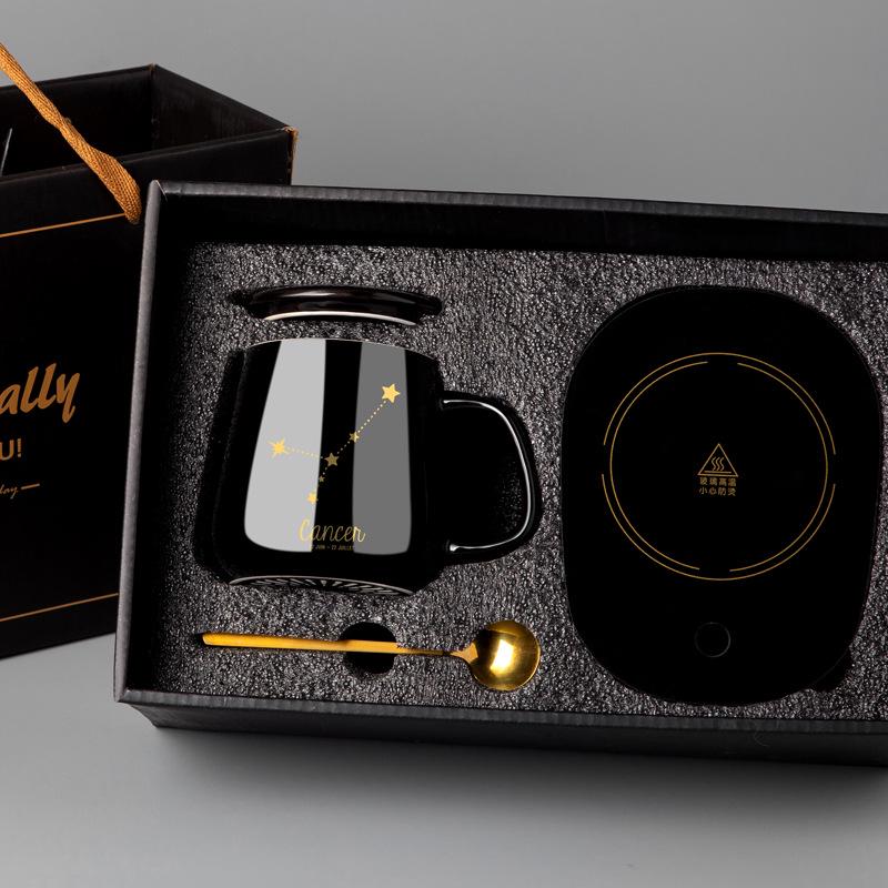 Персонализированная керамическая кружка для кофе с крышкой и ложкой - Праздничный дизайн для пар
