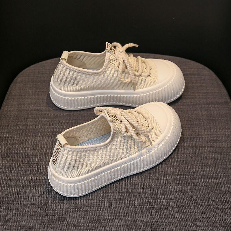 Women's Thick-Soled Mesh Shoes Summer New Slip-on Loafers Breathable Hollow-out Canvas Shoes Versatile Student Shoes