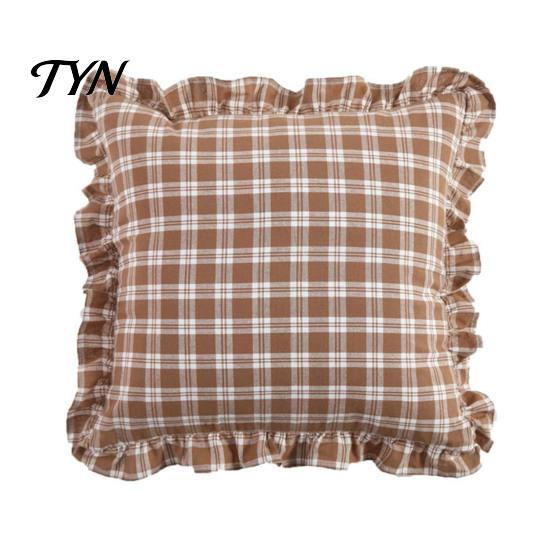 Modern Minimalist Cushion Covers Ruffle Throw Pillow Cover, Cotton Plaid Case with Frill Edge, 18x18 Living Room Home Accessories Inch 20x12