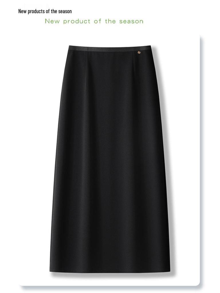 Женская черная миди-юбка с высокой талией - Весенний облегающий дизайн 2025 года, Длинная облегающая юбка для миниатюрных фигур