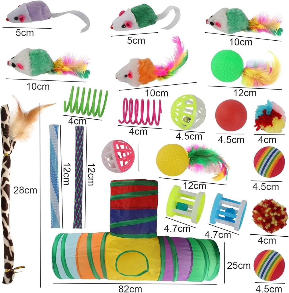 22 шт. интерактивных игрушек для кошек, для домашних кошек, игрушки для взрослых котят с шариками, перья, мыши, набор для охоты, упражнений, товары для домашних животных