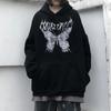 Свитшот с капюшоном и рукавами в темном стиле Y2K Gothic Couple Butterfly Print, мужские и женские свитшоты