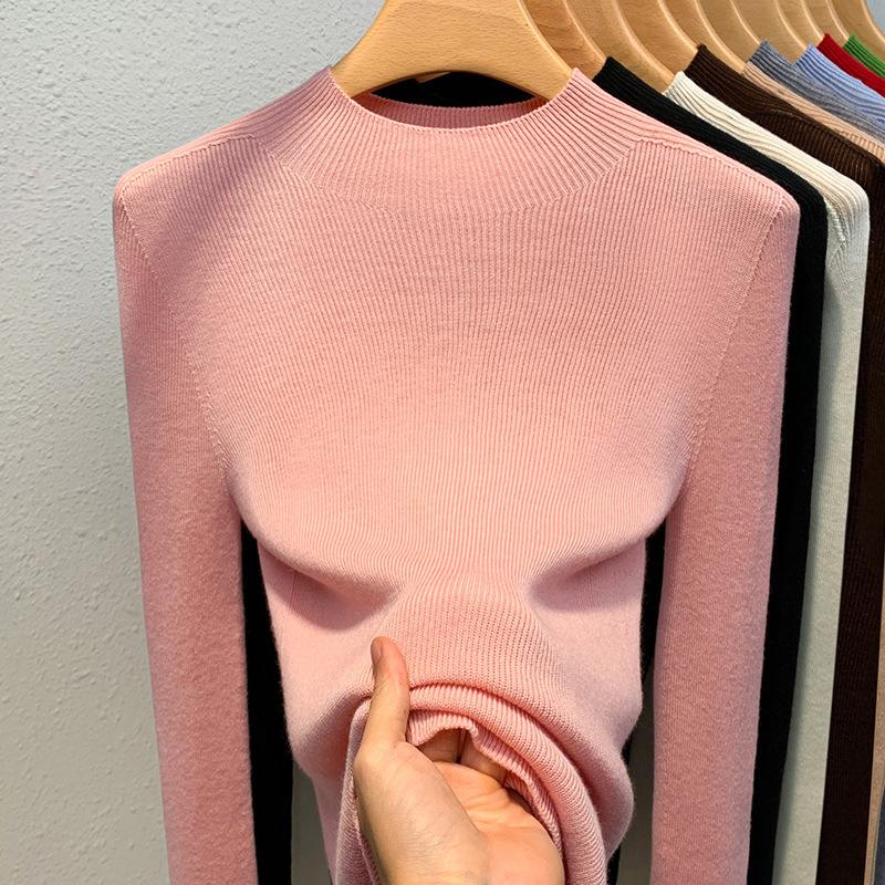 Женский осенне-зимний кашемировый вязаный свитер с высокой горловиной и нижней половиной