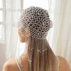 Pearl Tassel Headdress Silver Beaded Chain Hair Accessory for Women Photography Studio Portrait Cosplay Party
