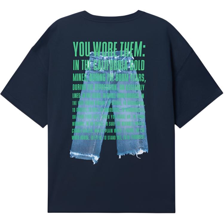 Levis Удобная Свободная Футболка с Принтом Букв Повседневная с Круглым Вырезом и Коротким Рукавом Мужские Футболки Темно-Синяя 002XG-0001