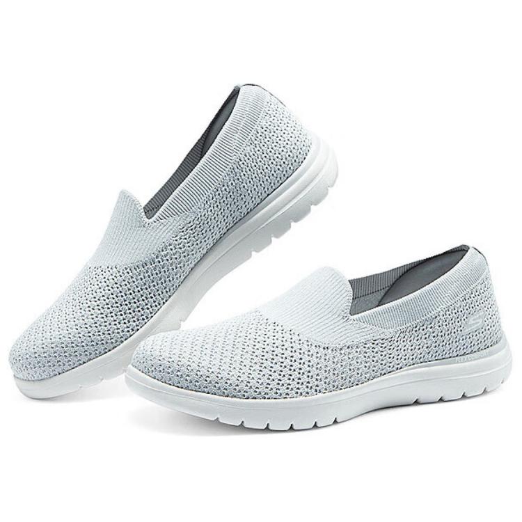 Skechers Удобные на ходу Женские Светло-серые Низкие Кеды-Слипоны Повседневная Обувь Сетчатый Текстиль 138270-LTGY
