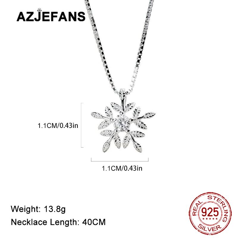 S925 Sterling Silver Christmas Snowflake Diamond Pendant Necklace Fine Jewelry