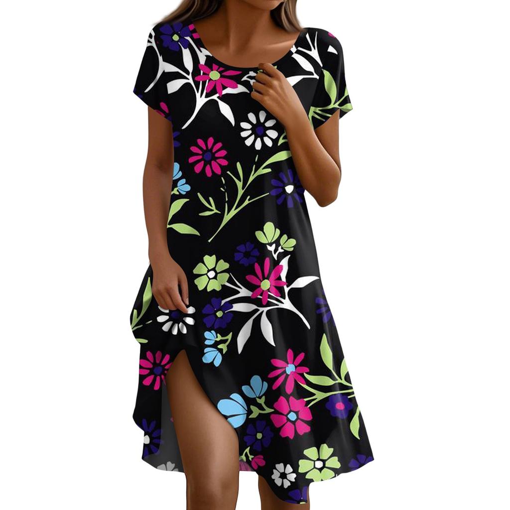 Платье в стиле бохо с коротким рукавом для женщин, повседневное, свободного кроя, летнее, сарафан с цветочным принтом и карманами