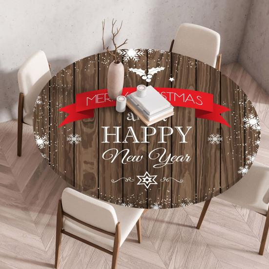 Fitted Christmas Round Tablecloth Holiday Snowflakes Table Cover with Elastic Edge Water-Resistant Christmas Tree Table Cover for Round Tables Dinner