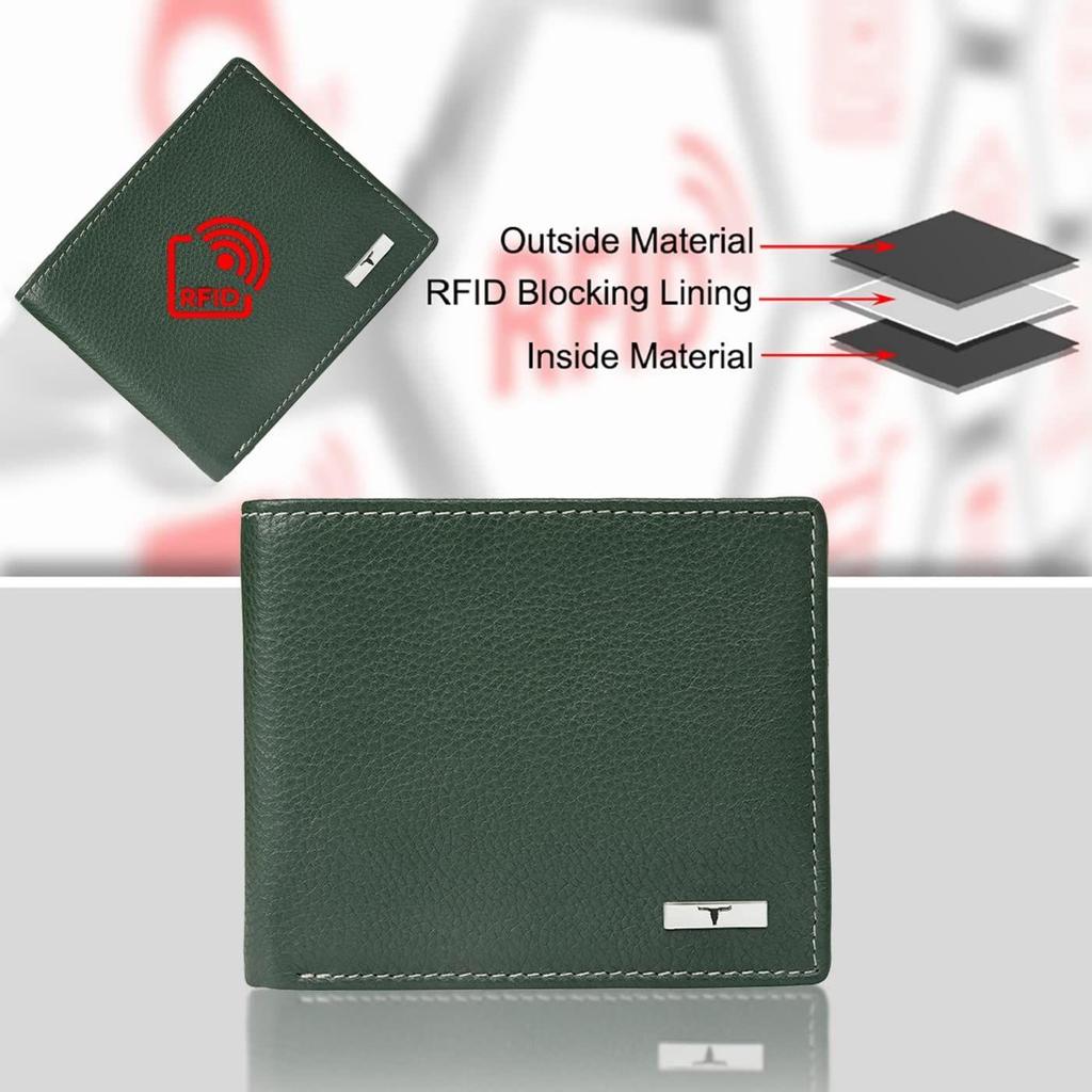 Kyle Green/Grey Leather Wallet for Men