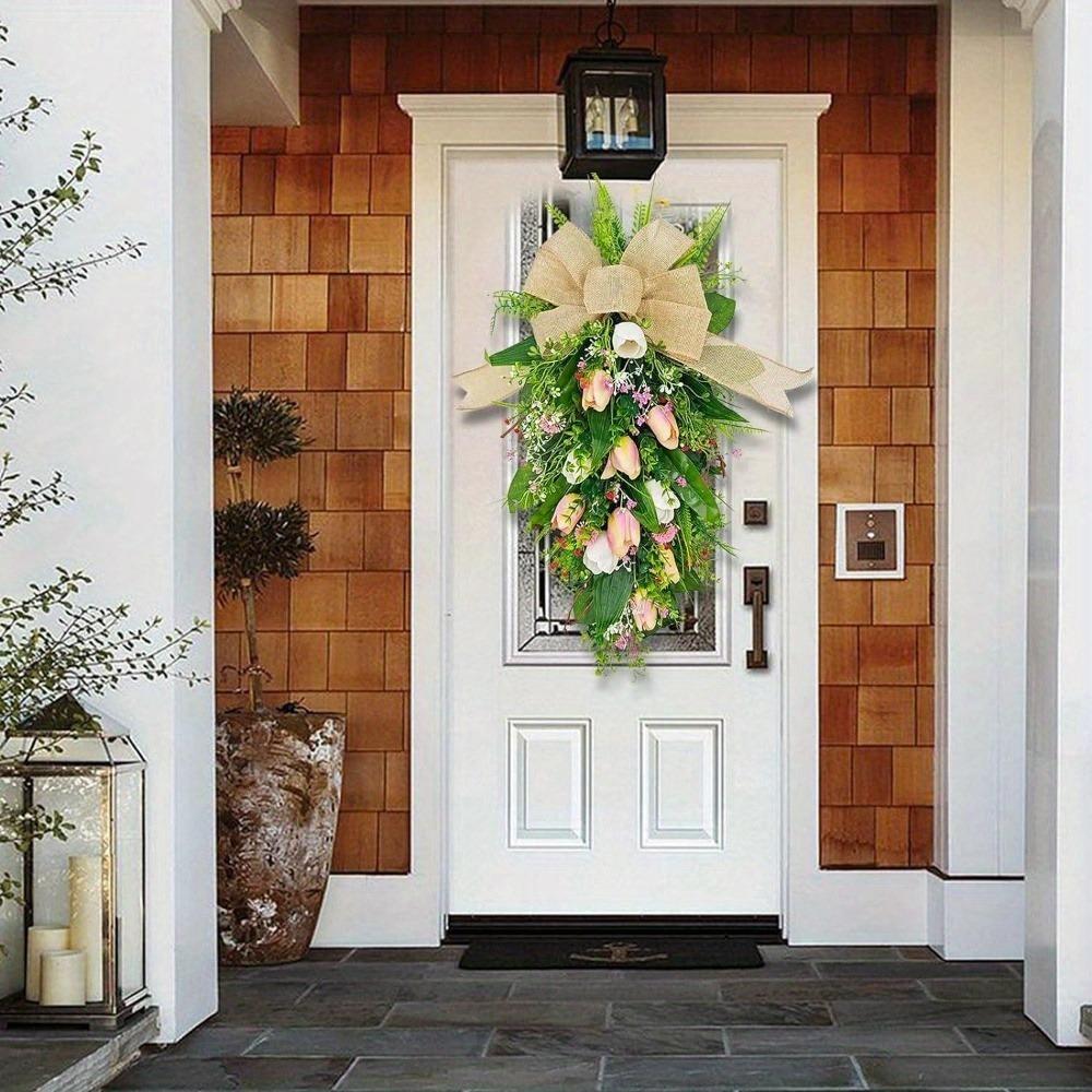 Тюльпановый венок Искусственный тюльпановый венок Цветочный венок Принадлежности для вечеринок Тюльпаны Каплевидный венок Имитация венков Весенний венок для камина Окна Стены