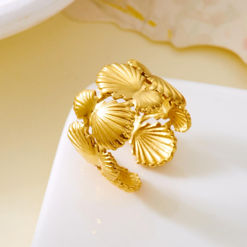 Vintage Gold Color Starfish Shell Rings for Women Stainless Steel Ocean Series Flower Stars Whale Adjustable Finger Ring Jewelry