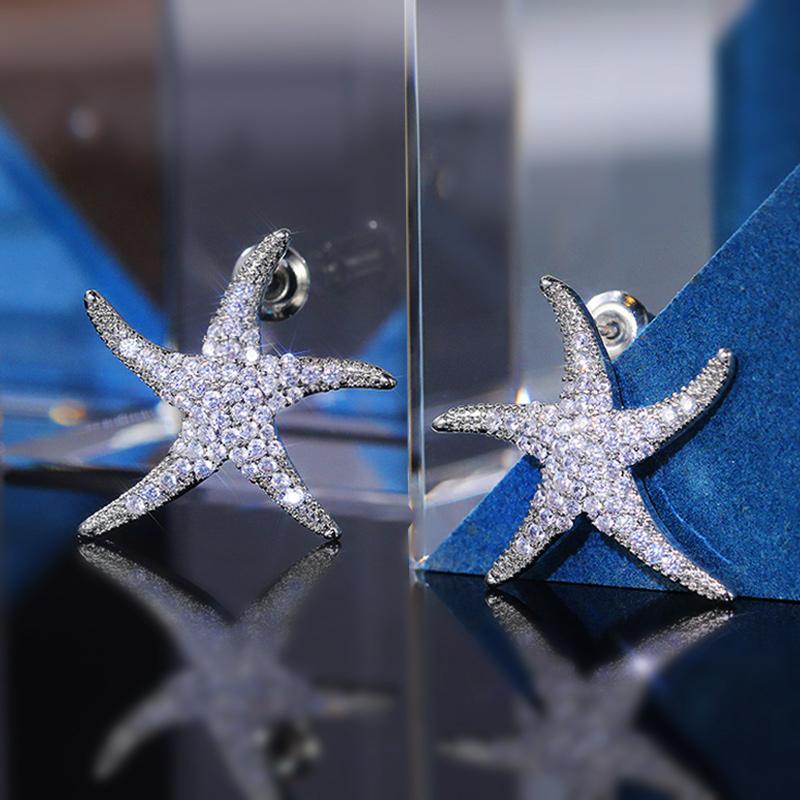 Серьги-гвоздики Huitan Luxury Color Starfish для женщин с микро-паве CZ Crystal в виде пятиконечной звезды, ювелирные изделия с доставкой