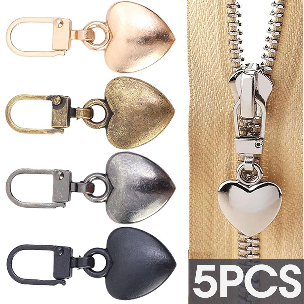 5Pcs Sewing Zippers Puller Head Heart Shape Detachable Metal Zipper Slider Repair Kits For Bags Backpack Coat Zipper WBL