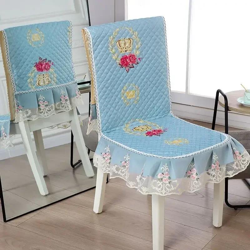 Кружевная спинка стула, стол и чехол на стул, домашняя прямоугольная скатерть, художественная скатерть, обеденный стул, встроенная подушка