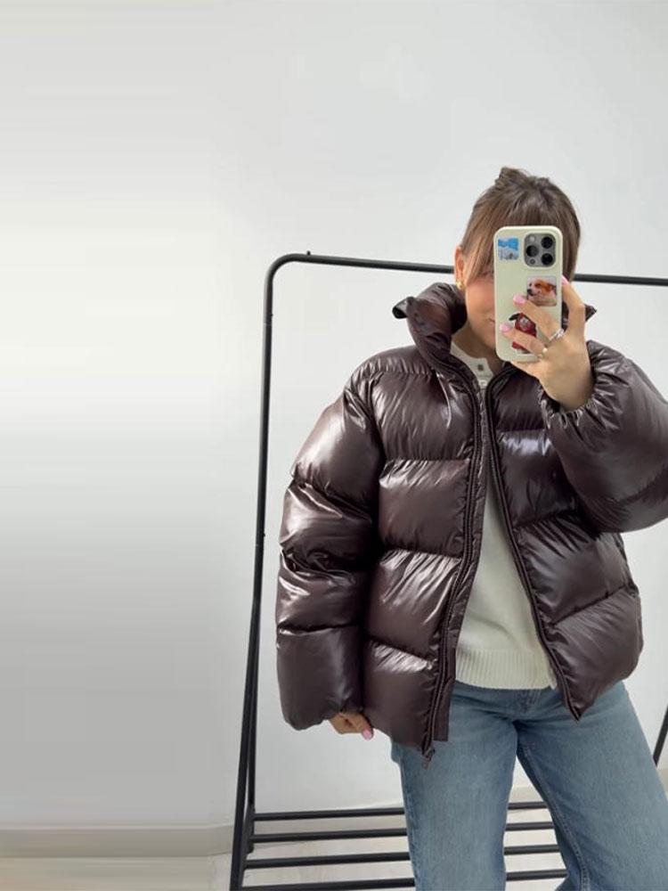 Женский пуховик из лакированной ткани со съемной шляпой, женская теплая, простая и модная зимняя куртка 2025