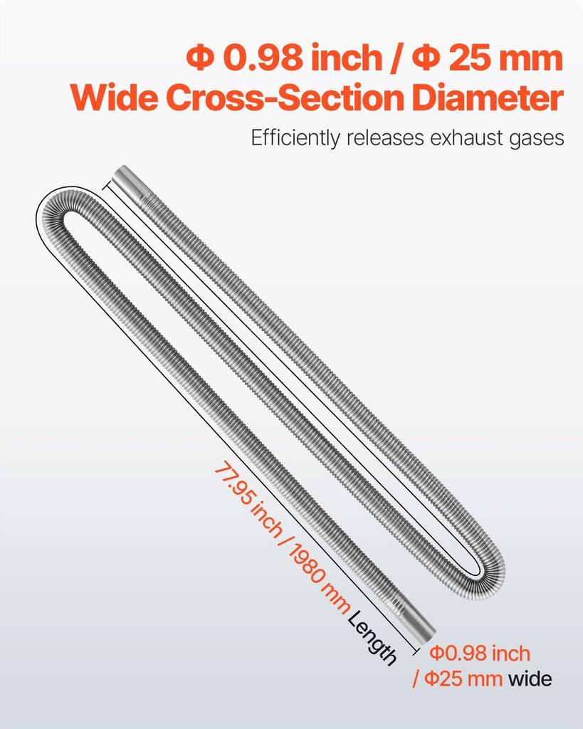 Exhaust Hose, 1980mm Stainless Steel Exhausts Hose, Diesel Heater Flexible Exhaust Pipe with 2 Hose Clamps, Exhausts Hoses Kit Diesel Heater