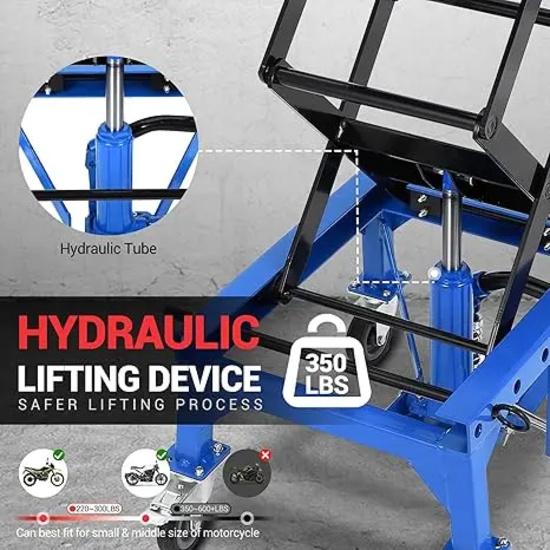 Hydraulic Motorcycle Lift Table with Scissor Jack - 350 Lbs Capacity, Adjustable Lift Range,  Motorcycle Jack for  Dirt Bike