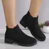 New Winter Casual and Comfortable Thick-soled Round-toe Black Sexy Elegant Warm Square-heeled Short Boots for Women 2024