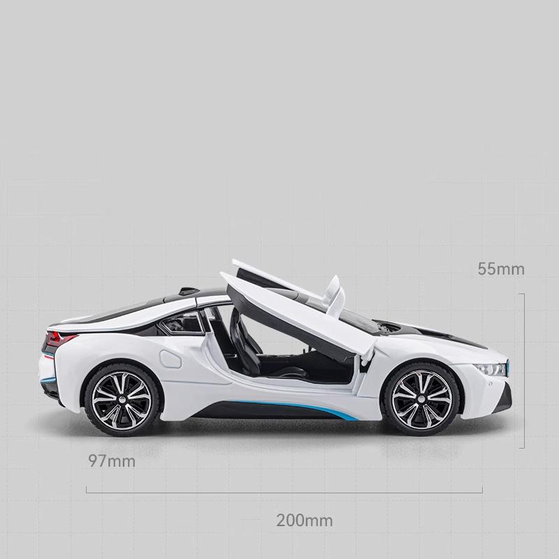 1/24 BMW I8 Supercar Модель автомобиля из сплава Литые металлические игрушечные транспортные средства Звук Свет Моделирование Коллекционные предметы Хобби Детские игрушки Подарки