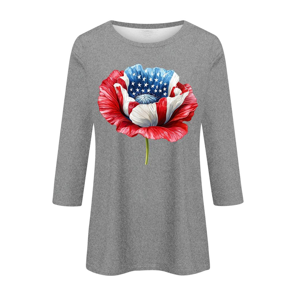 3/4 Sleeve Tops For Women T-Shirt Casual Print Tops T Shirt Round Neck Pullover Blouse