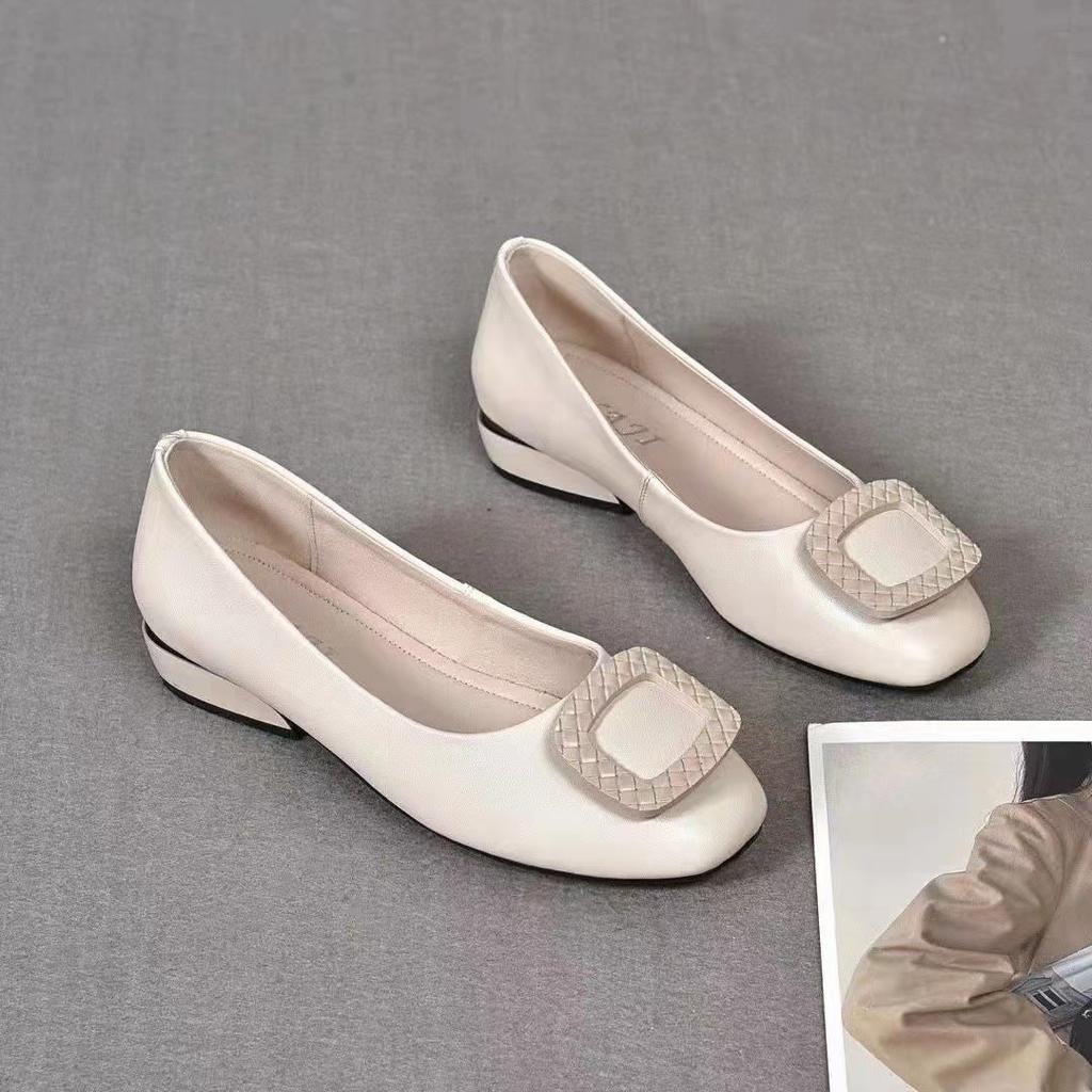 Мягкие женские туфли из искусственной кожи на низком каблуке с неглубоким носком, удобные туфли-лодочки на каблуках, женские туфли из кожи