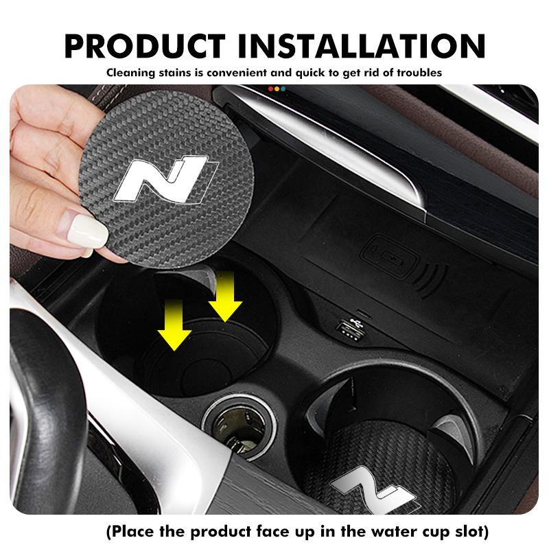 For Hyundai 2pcs Car Cup Holder Carbon Fiber Coaster Anti-Slip Pad Interior Accessories N LINE i30 i20 Sonata Accent Tucson y1