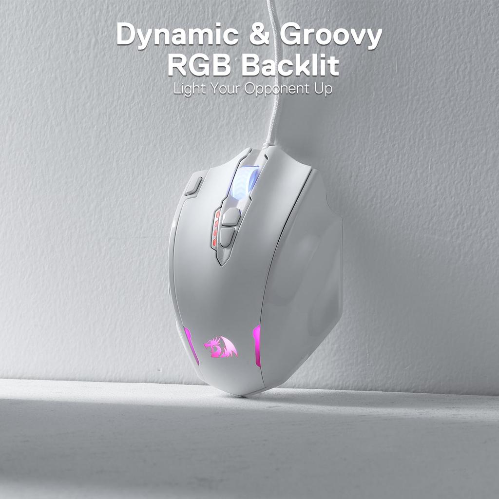 Игровая мышь Redragon M908 Impact RGB LED MMO с 12-ю оптоволоконными кабелями с разрешением DPI, эргономичными, 18 программируемыми макросами, удобными белыми кнопками,