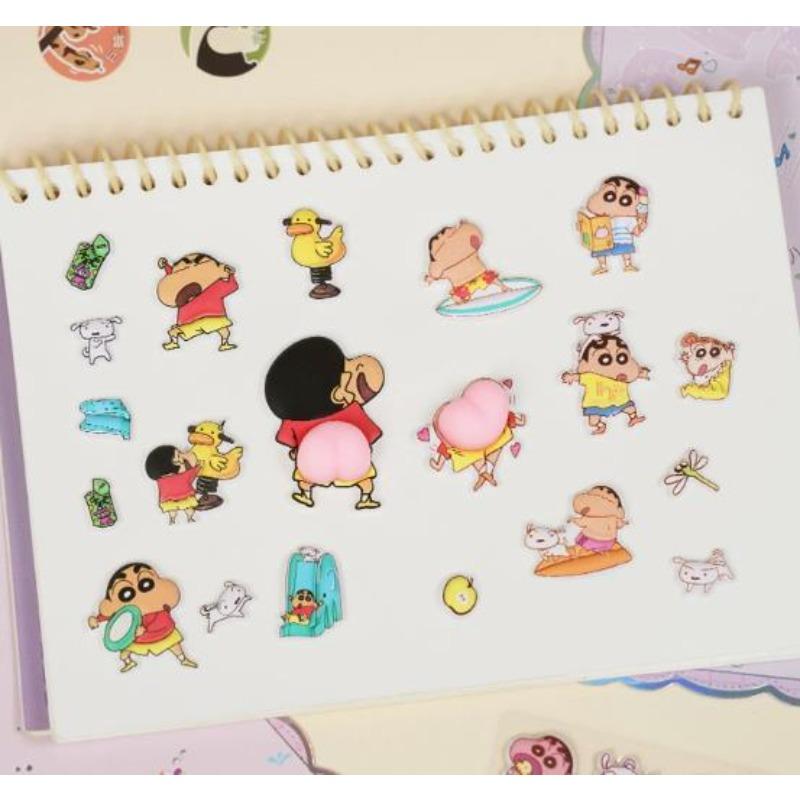 2025 New 3D Crayon Shin chan Pinch Fun Butt 3D Stickers for Children DIY Cartoon Decoration Flat Phone Case Stickers: